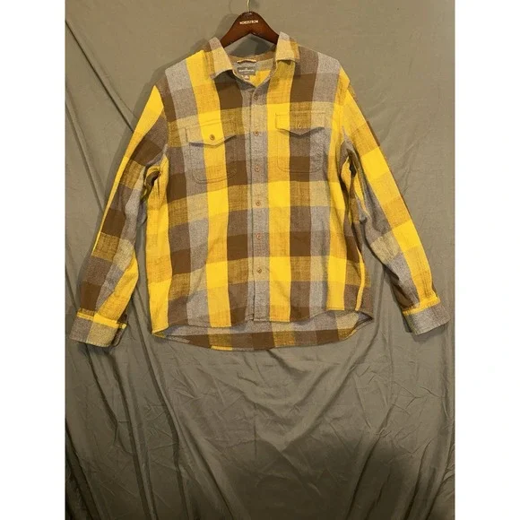 L.L. Bean Signature Flannel Shirt Mens XL Slim Fit Plaid Button Up Yellow Gray - Picture 1 of 6